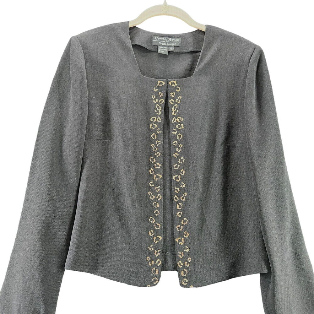 Cynthia Howie Womens Blazer Black Size 12 100% Polyester Long Sleeve One Clasp